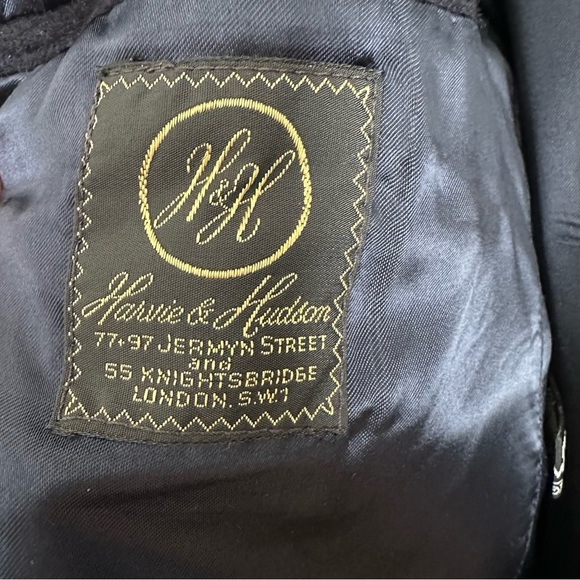 HARVIE & HUDSON London Vintage Navy Wool Overcoat Velvet Collar Quiet Luxury - Picture 12 of 16